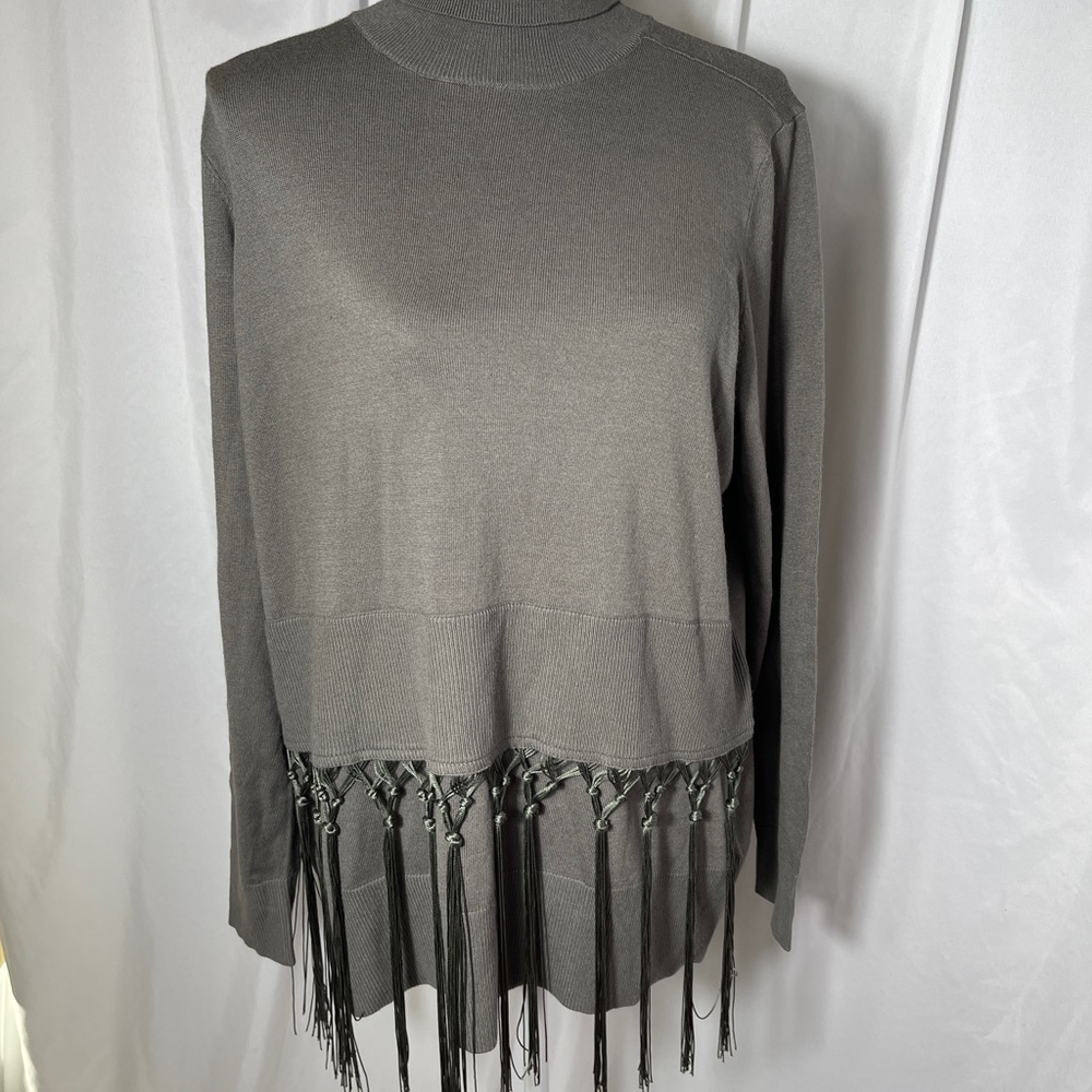 D2 Signature Mock Neck With Macrame Fringe- Olive (L)